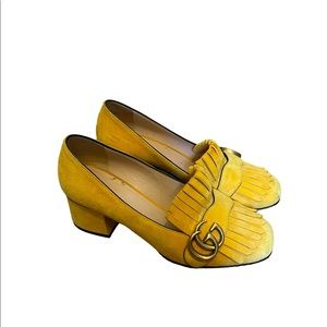Gucci Yellow Suede Marmont Loafer Pumps